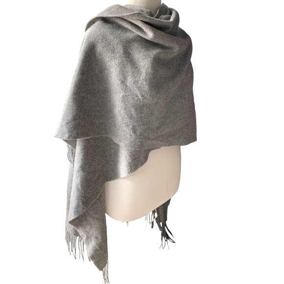 BABATON Grey Wool Fringed Poncho Wrap - Picture 4 of 8